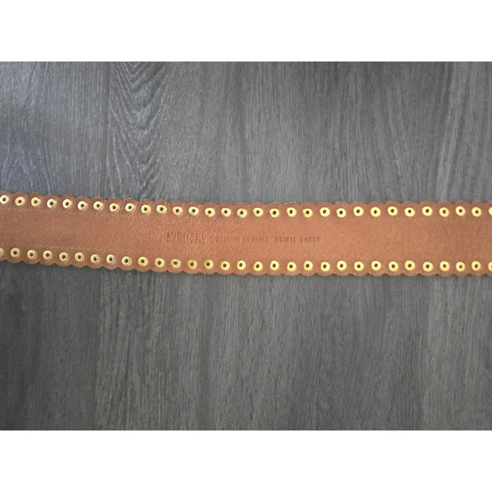 Michael Kors Brown Leather Studded Scalloped Edge Gold Buckle Belt Large‎